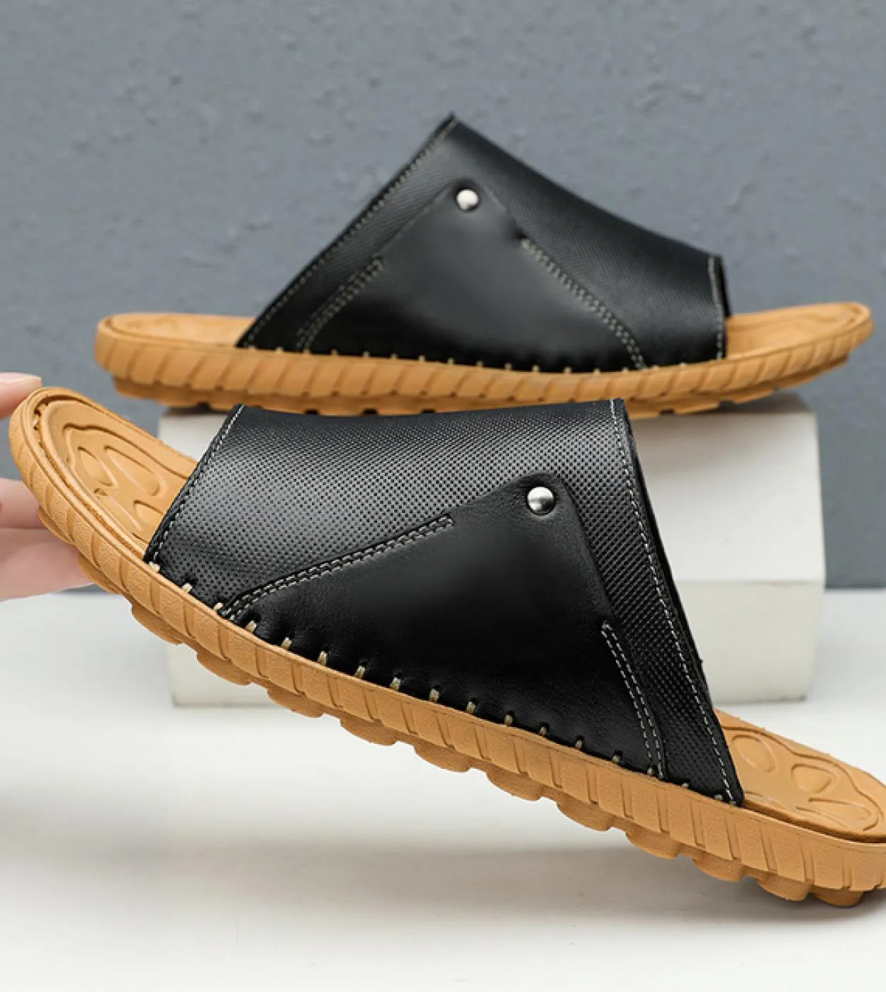 Pantofole in pelle Scivoli in pelle Scarpe in pelle Pantofole da uomo Pelle estiva