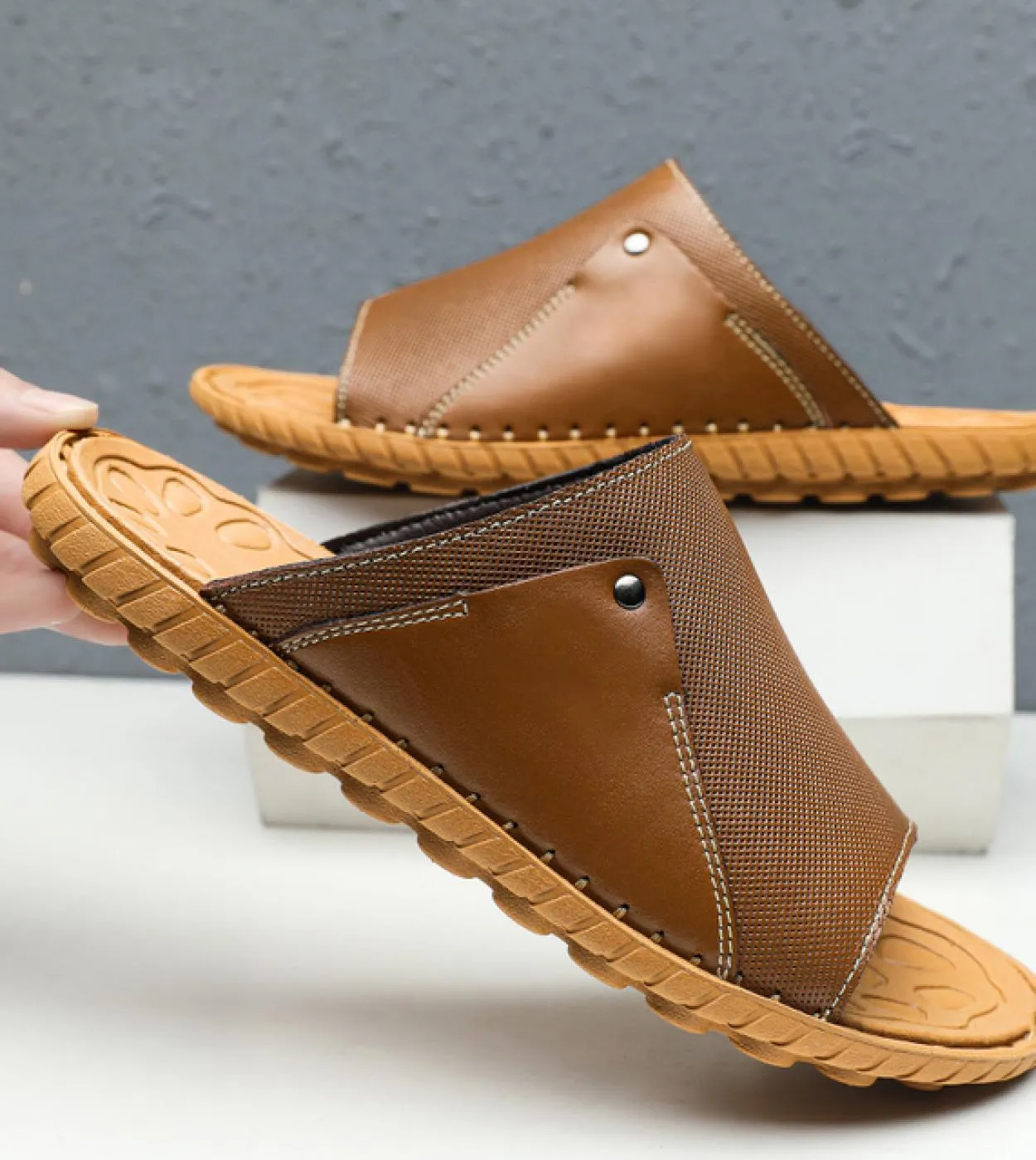 Pantofole in pelle Scivoli in pelle Scarpe in pelle Pantofole da uomo Pelle estiva
