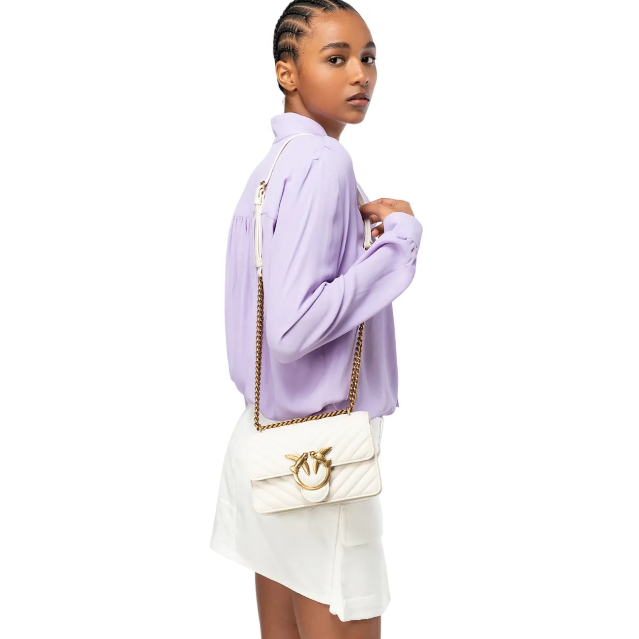 Pinko borsa mini chevron avorio