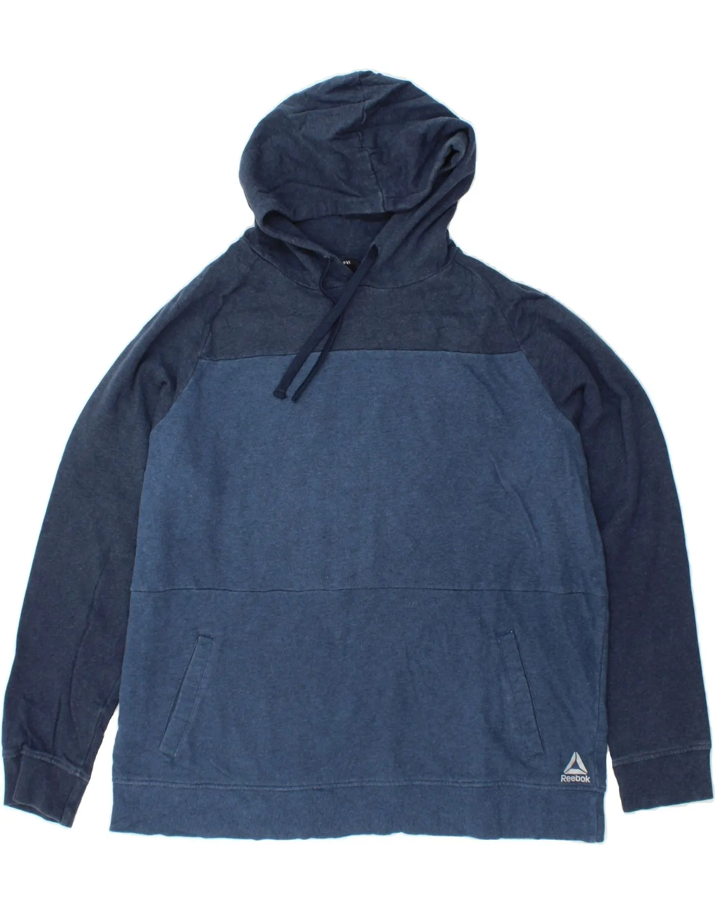 REEBOK Mens Hoodie Jumper 2XL Blue Colourblock Cotton