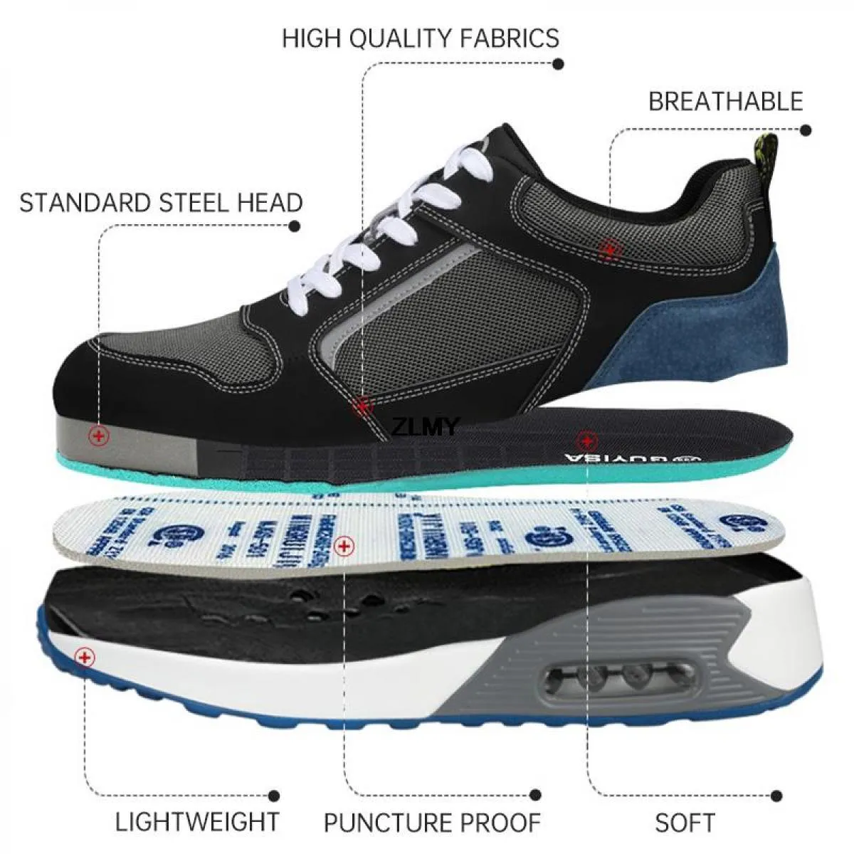 Scarpe antinfortunistiche con cuscino d'aria Scarpe da ginnastica con punta in acciaio da uomo Stivali da lavoro da uomo Scarpe