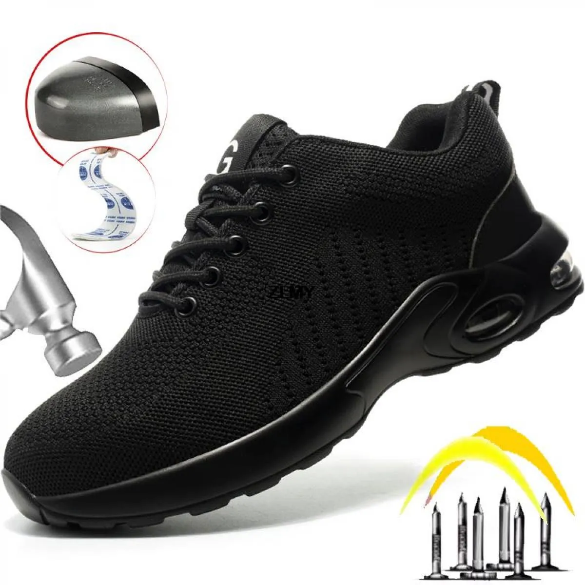 Scarpe antinfortunistiche da uomo Sneaker traspiranti con punta in acciaio Scarpe da lavoro antiforatura Cuscino d'aria Stivali