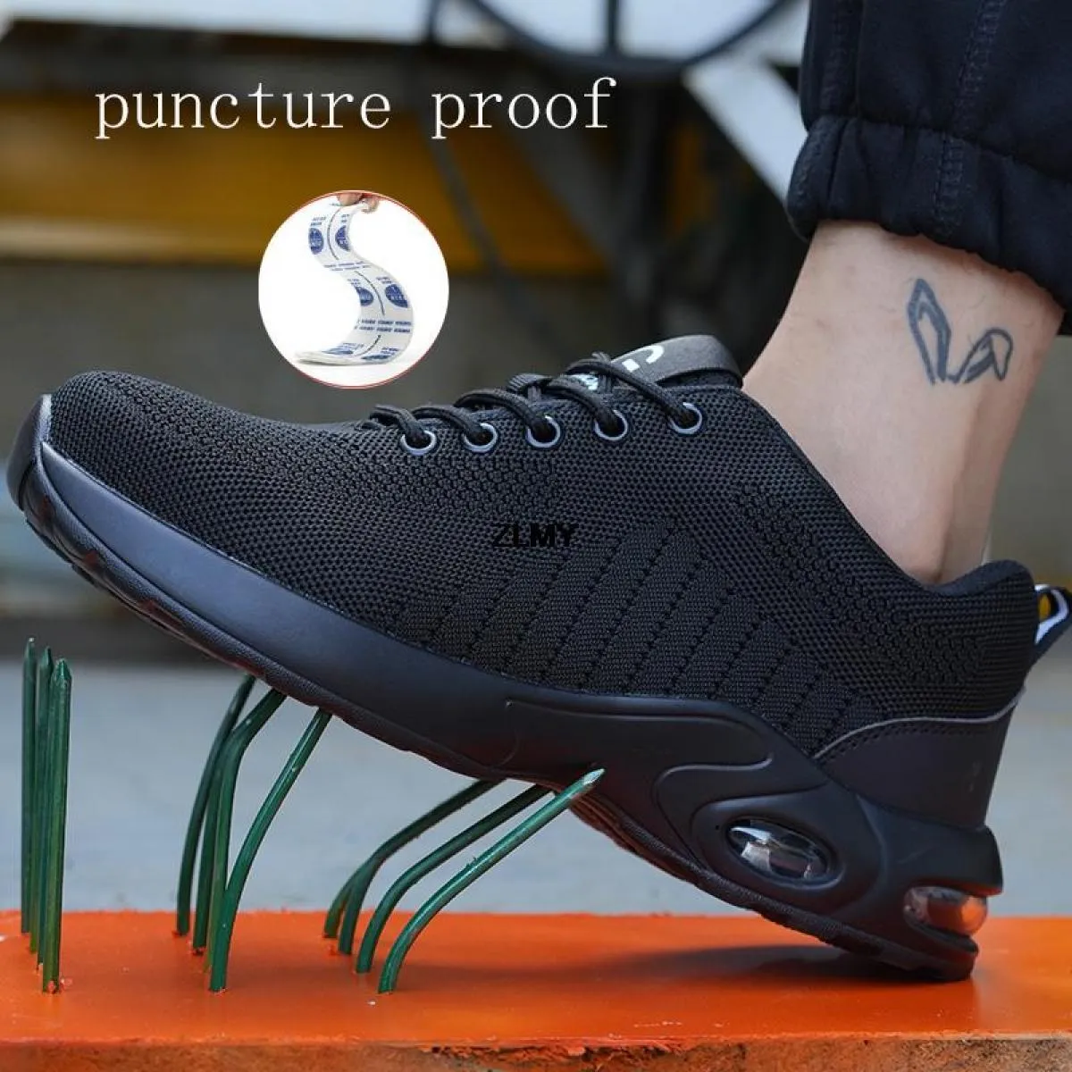 Scarpe antinfortunistiche da uomo Sneaker traspiranti con punta in acciaio Scarpe da lavoro antiforatura Cuscino d'aria Stivali