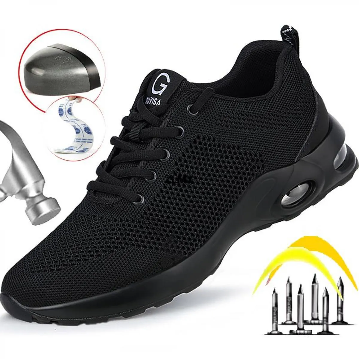Scarpe antinfortunistiche estive da uomo Sneaker traspiranti con punta in acciaio Stivali antinfortunistici da lavoro antiforatu