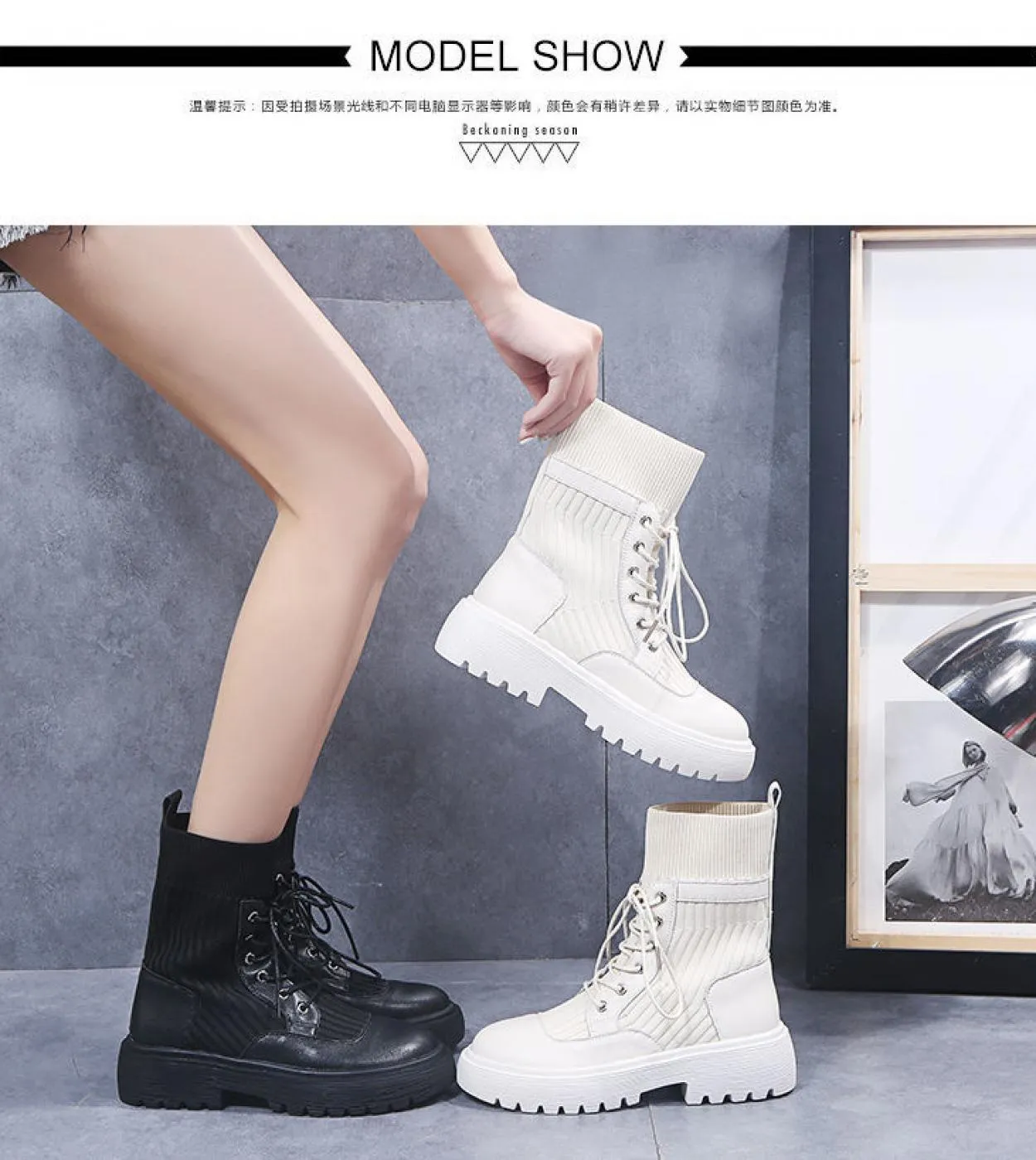 Scarpe da donna con tacco inverno 2022 scarpe autunnali donna caviglia piatta nera calze lavorate a maglia elastiche stivali sne