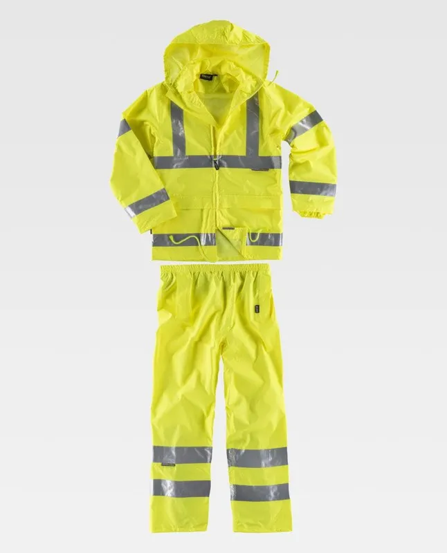 Set di pantaloni e giacca impermeabili ad alta visibilità EN471 EN343 Giallo