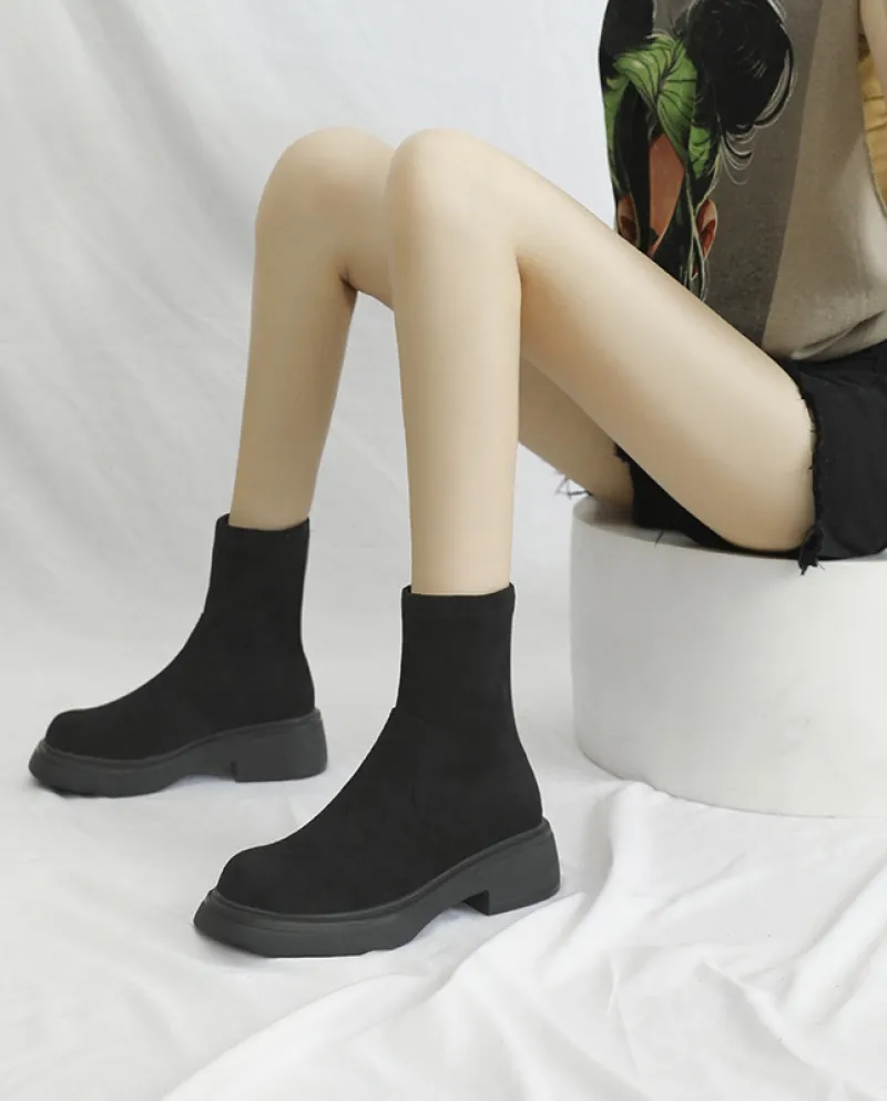 Stivali Martin corti Donna Autunno e inverno Nuovo stivale sottile elastico a testa tonda con fondo spesso