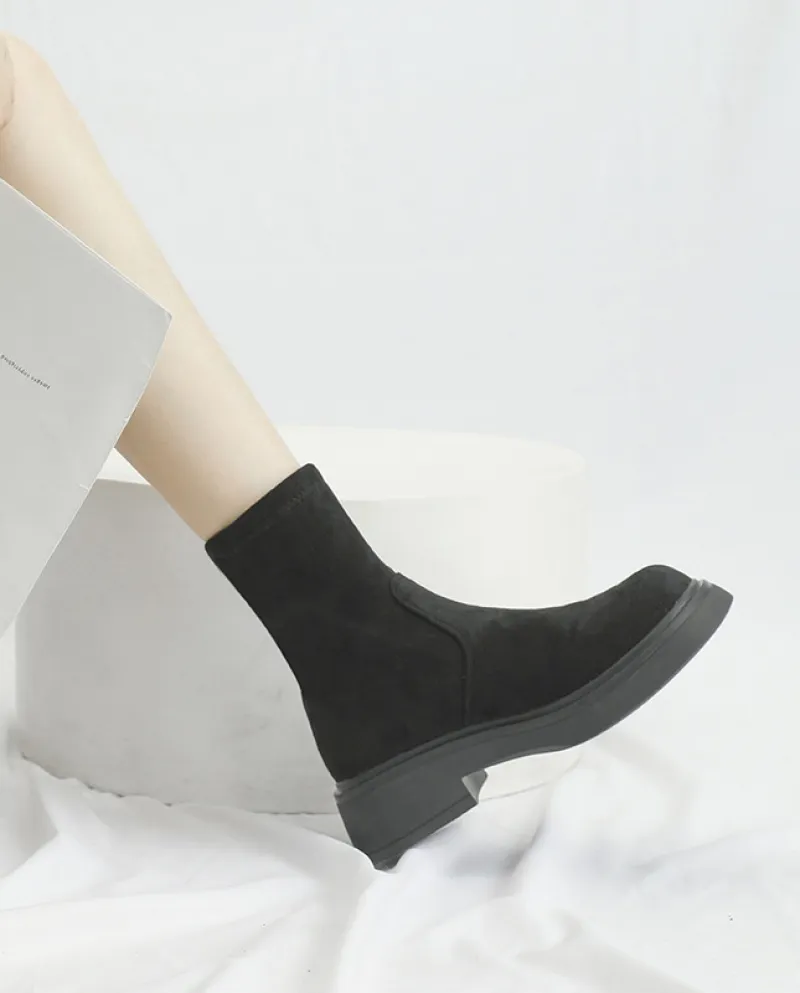 Stivali Martin corti Donna Autunno e inverno Nuovo stivale sottile elastico a testa tonda con fondo spesso