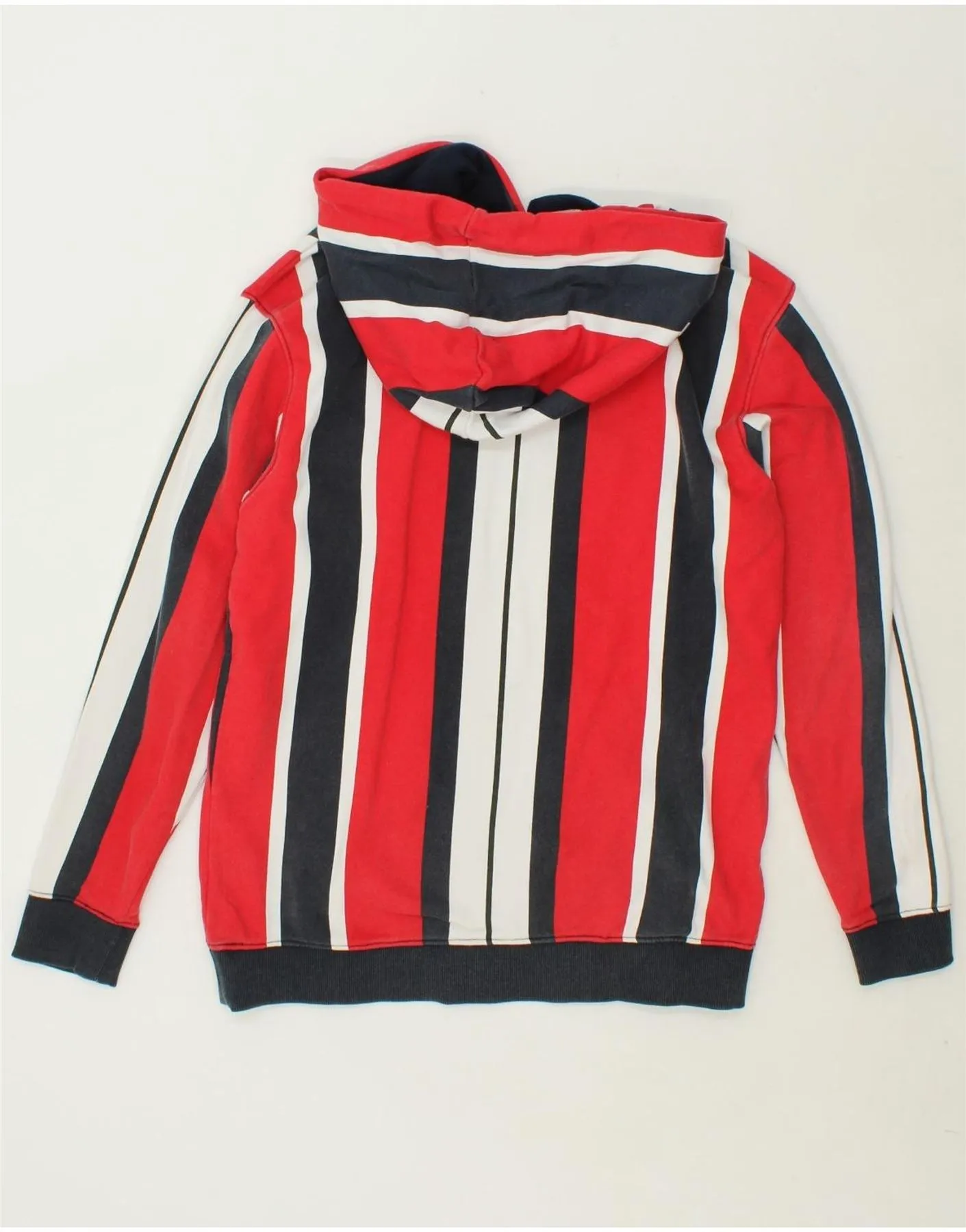 TOMMY HILFIGER Mens Hoodie Jumper Medium Red Striped Cotton