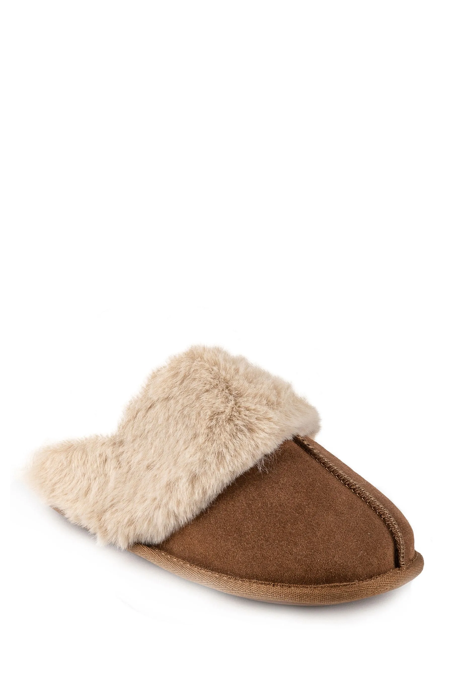 Totes - Isotoner - Pantofole in vero camoscio con polsini in pelliccia sintetica
