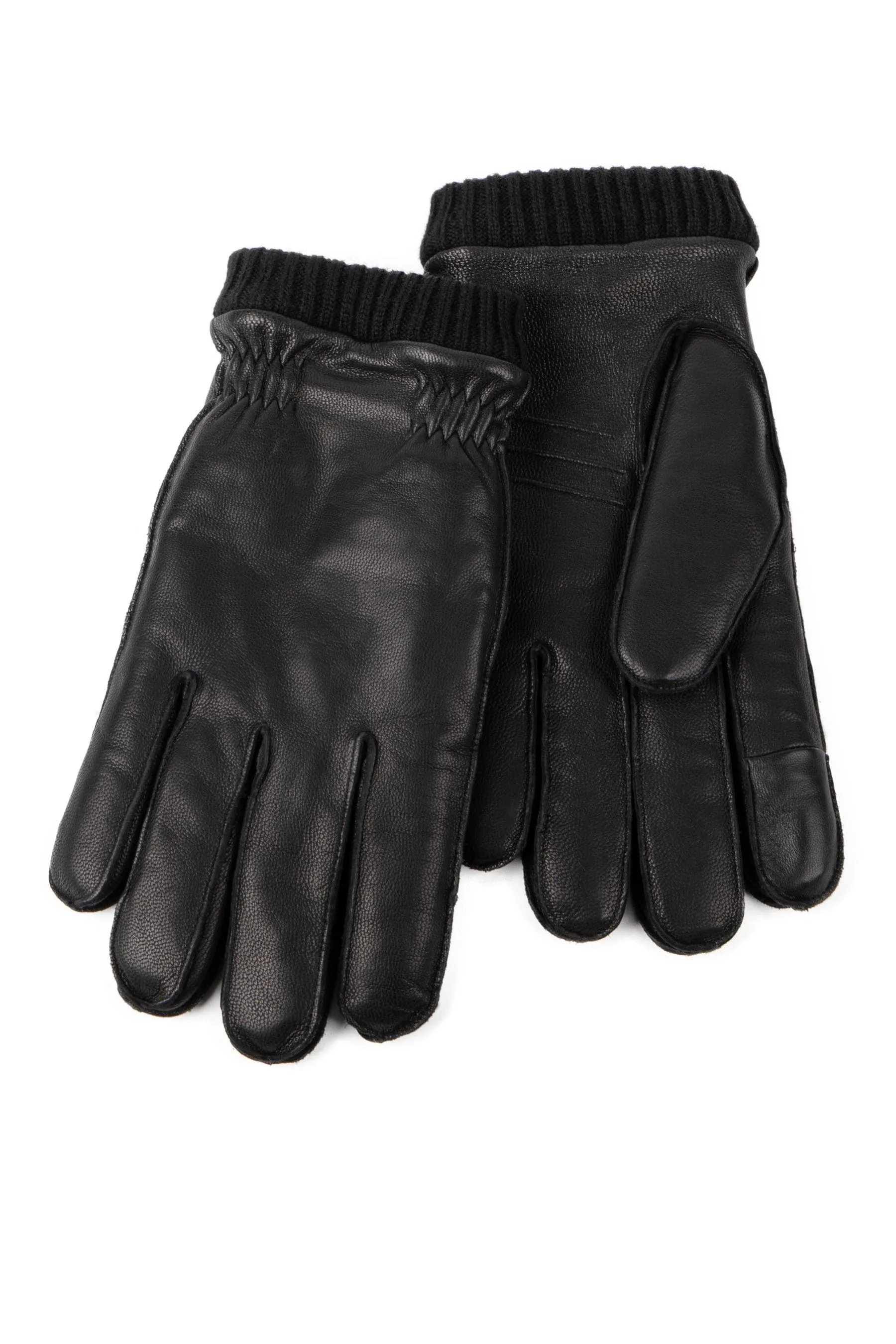 Totes - Isotoner Uomo Guanti in pelle pregia con bordo in maglia a coste e fodera in montone