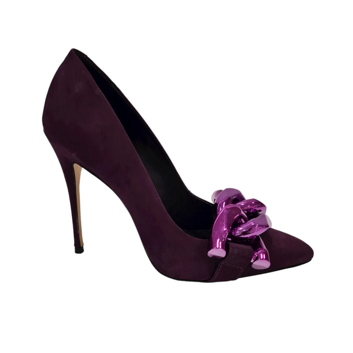 Vicenza Decolte' tacco alto 9 cm Camoscio Viola accessorio catena color Viola rif.101