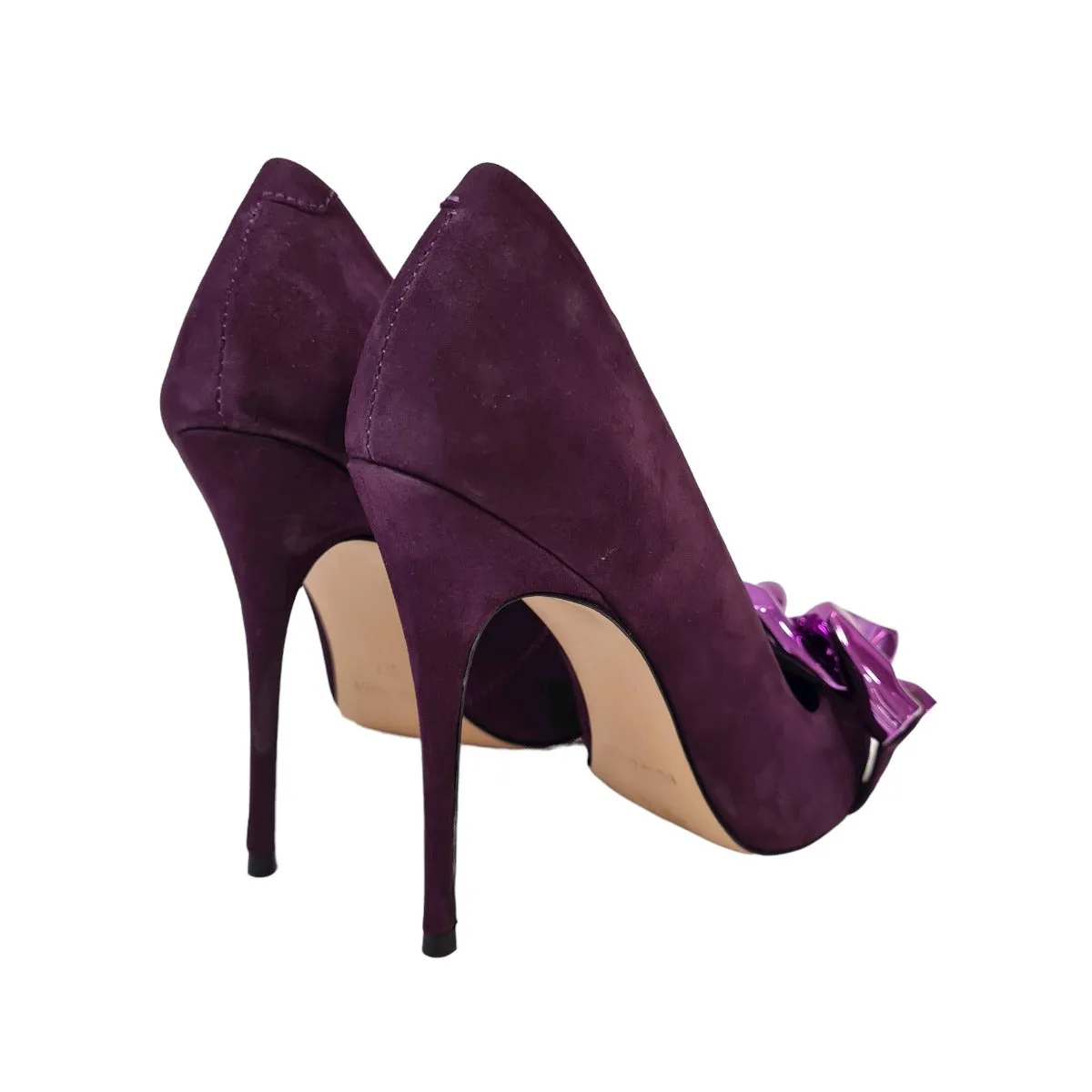 Vicenza Decolte' tacco alto 9 cm Camoscio Viola accessorio catena color Viola rif.101