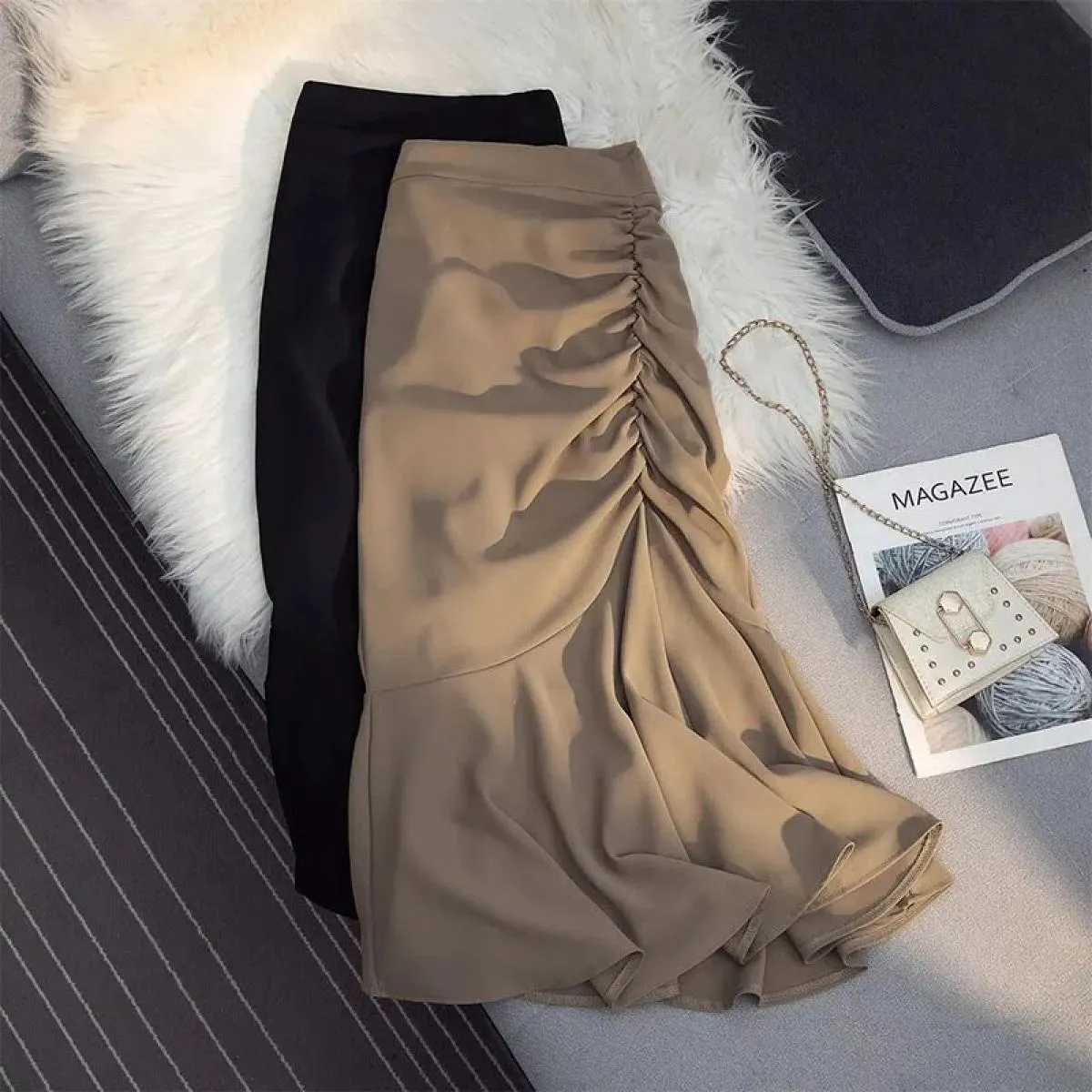 Xpqbb Gonna Lunga da Donna di Moda Estate 2023 Gonna Longuette a Sirena a Vita Alta Slim Fit Gonna Midi Avvolgente con Pieghe El