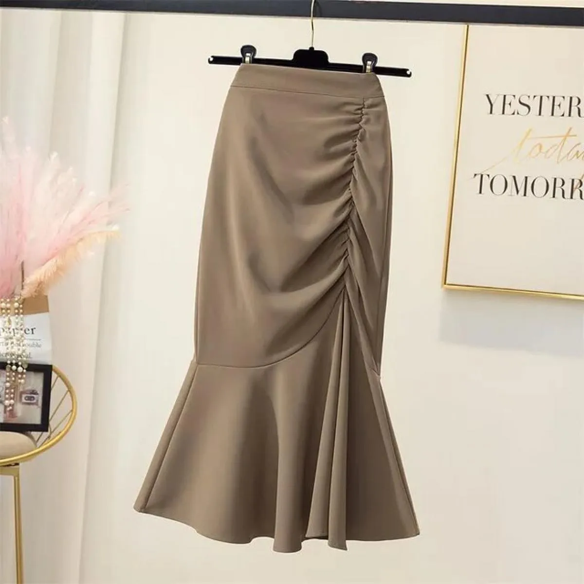 Xpqbb Gonna Lunga da Donna di Moda Estate 2023 Gonna Longuette a Sirena a Vita Alta Slim Fit Gonna Midi Avvolgente con Pieghe El