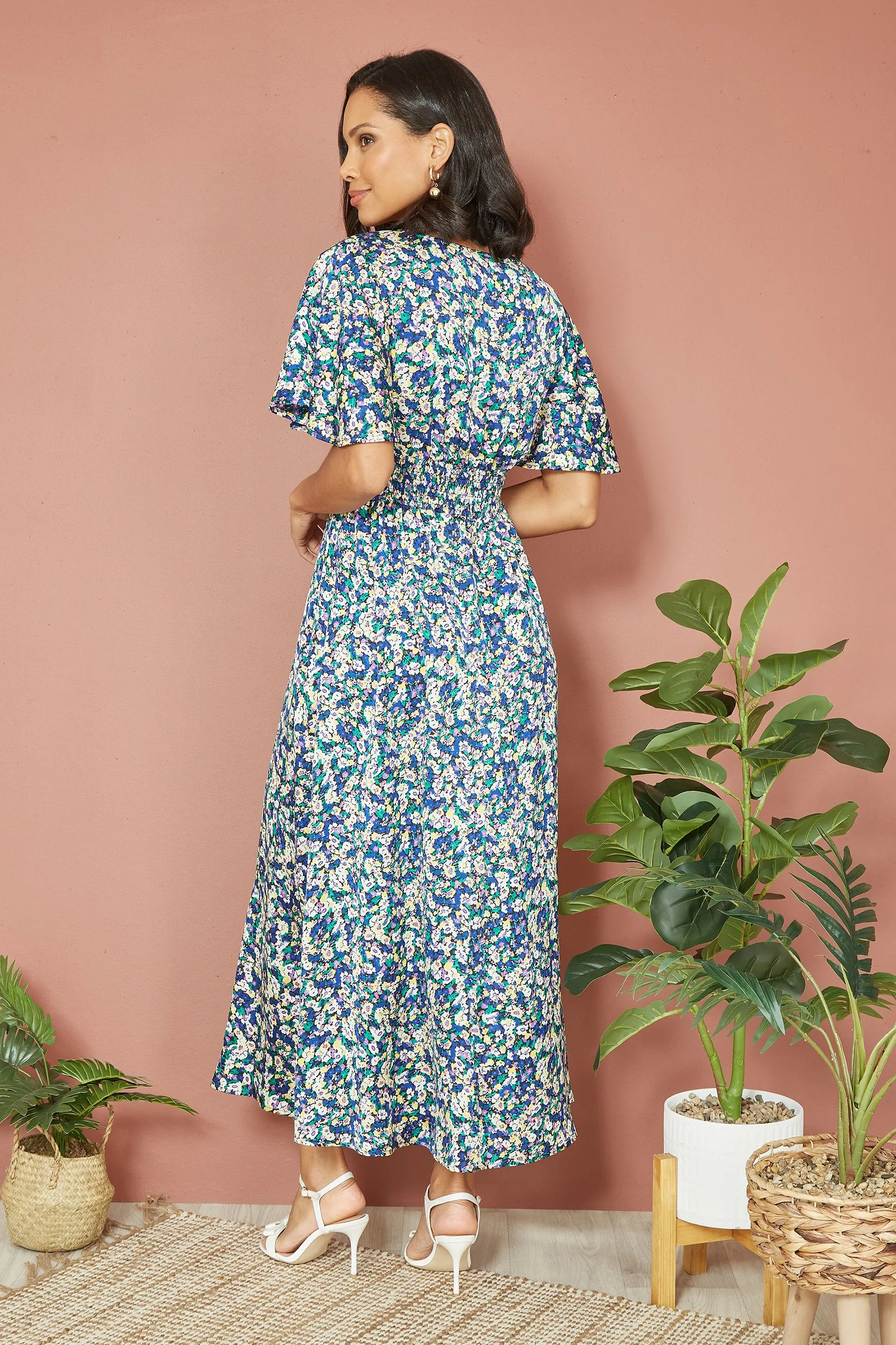 Yumi Satin - Abito maxi a portafoglio Stampa fiorellini